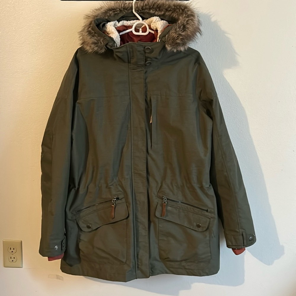 New Women's Columbia Carson Pass Olive Green Removable Faux Fur Hood/Lining..2X